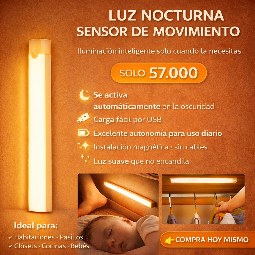 LUZ LED CON SENSOR DE MOVIMIENTO | IDEAL PARA CLÓSET, PASILLO Y ESCALERAS