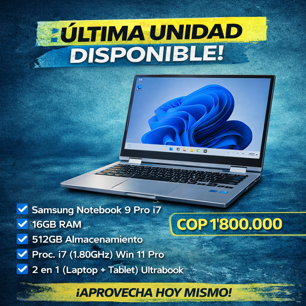 SAMSUNG NOTEBOOK 9 PRO 13” i7-8565U 16GB RAM 512GB 1.80GHz WIN 11PRO