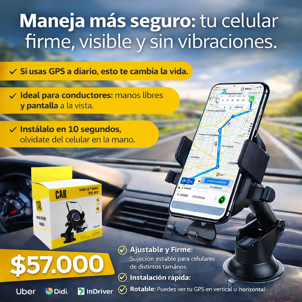 SOPORTE UNIVERSAL DE CELULAR PARA CARRO AJUSTABLE | REJILLA/VENTOSA | ANTIDESLIZANTE